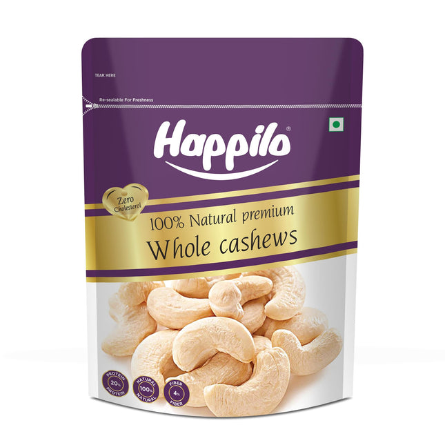 Happilo 100% Natural Premium Whole Cashews 500 g Value Pack | Whole Crunchy Cashew | Premium Kaju nuts | Nutritious & Delicious | Gluten Free & Plant based Protein