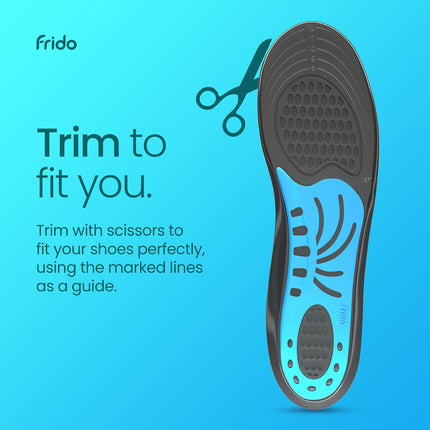 Frido Dual Gel Heavy Duty Trimmable Insoles, For Loose Shoes or Replacing Existing Insoles, Thick Shoe Inserts, Extra Comfort and Support, Proudly Made in India, (Size 8-13 UK) - Pack of 1 Pair