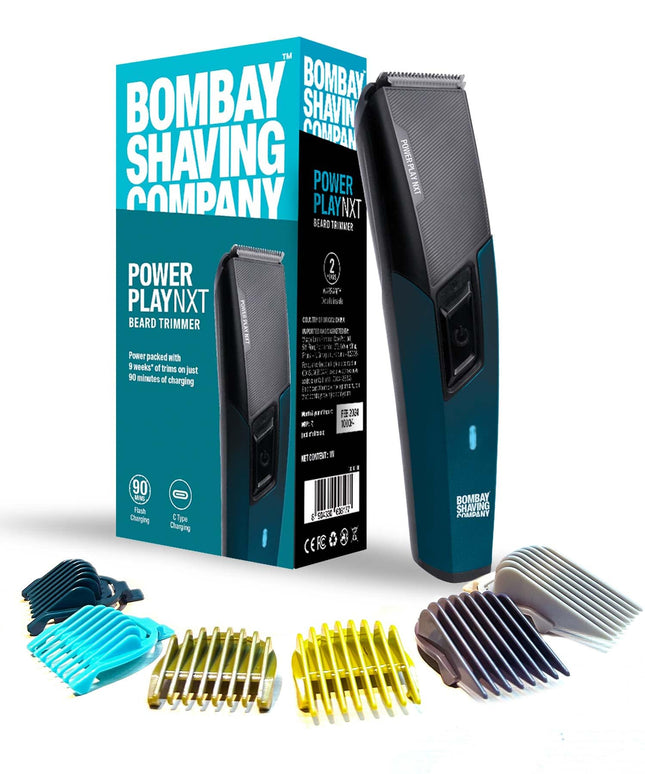 Bombay Shaving Company Power Play NXT Trimmer, 9 Weeks of trimming, 90 mins run time with Type C, 6 comb attachments, Self sharpening blades | Trimmer for Men