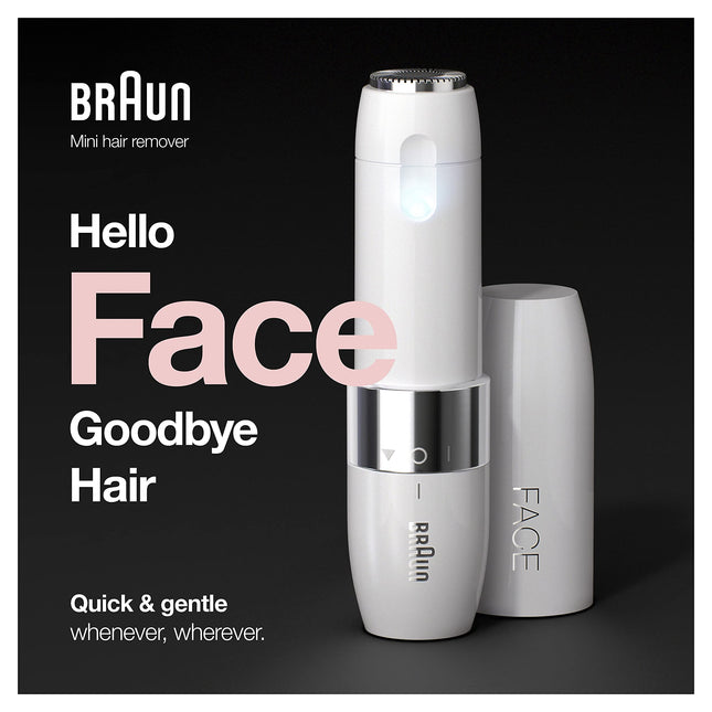 Braun Face Mini Hair Remover FS1000, Electric Facial Hair Removal for Women, Facial Hair Remover, Quick & Gentle, Finishing Touch for Upper Lips, Chin & Cheeks, Ideal for On-the-Go, with Smartlight, White Color