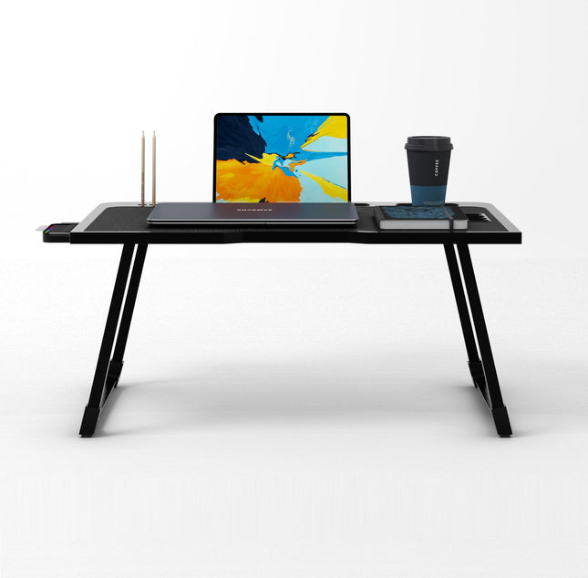 Cubiker Multipurpose Foldable Laptop Table with Cup Holder | Table Home Study Writing Table, Bed Table, Breakfast Table, Foldable and Portable/Ergonomic Edges (Black - 60[L] x 40[W] x 24[H] cm)