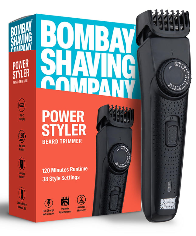 Bombay Shaving Company Beard Trimmer For Men, 2X Fast Charging, USB Type C, 2 Yr Warranty, 120Min runtime, Hair Trimmer, Shaving Machine, Cordless Beard, 38 length Settings(Black), Prime Trimmer