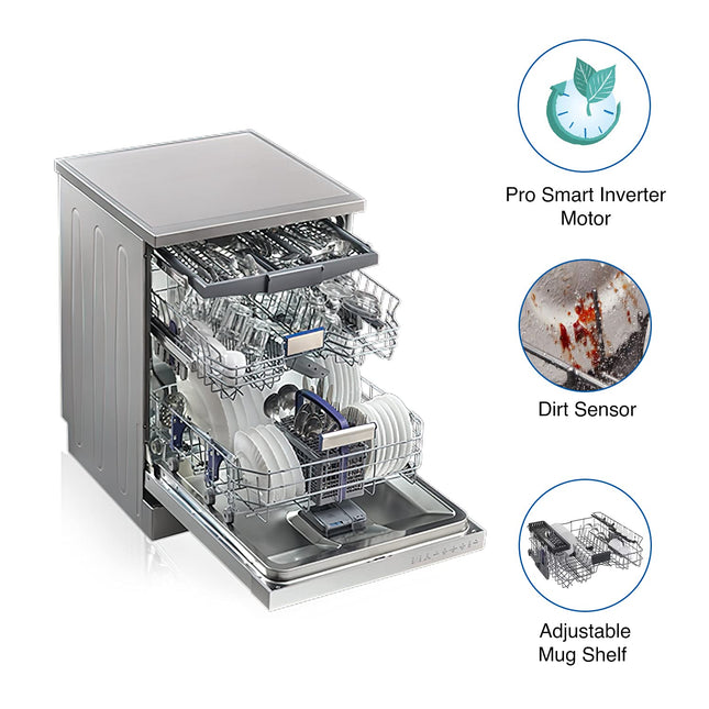 Voltas Beko 14 Place Setting Dishwasher, AquaFlex, AquaIntense (DF14S2,Silver)