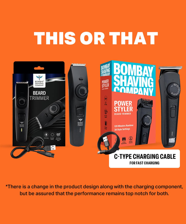 Bombay Shaving Company Beard Trimmer For Men, 2X Fast Charging, USB Type C, 2 Yr Warranty, 120Min runtime, Hair Trimmer, Shaving Machine, Cordless Beard, 38 length Settings(Black), Prime Trimmer