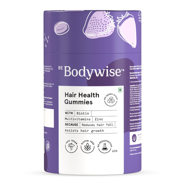 Be Bodywise Biotin Hair Gummies for Stronger, Shinier Hair & Nails | 60 Days Pack | With Biotin, Zinc, Folic Acid, Fibre & Multivitamin | Strawberry Flavour | No Added Sugar & Gut Friendly