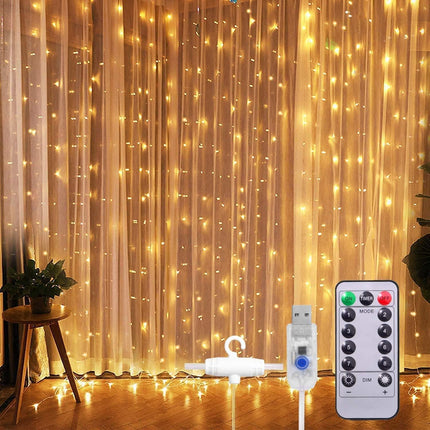 Desidiya 8 Modes Curtain Lights 300 LEDs 10 Fairy Light 3Mtr Each Indoor/Outdoor Decoration for Diwali, Christmas, Wedding, Party, Home, Patio Lawn with Remote and USB Power Supply (White), 3 meters