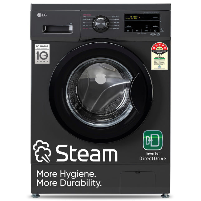 LG 7 Kg, 5 Star, Direct Drive Technology, Steam Wash, 6 Motion DD, Smart Diagnosis, Fully-Automatic Front Load Washing Machine (FHM1207SDM, Allergy Care, In-Built Heater, Touch Panel, Middle Black)