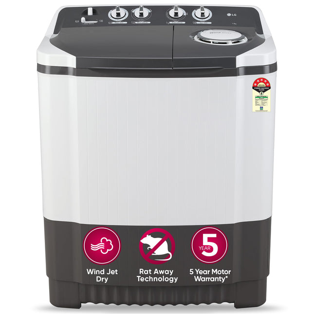 LG 7 Kg 5 Star Wind Jet Dry Semi-Automatic Top Loading Washing Machine (P7020NGAZ, Dark Gray, Rat Away Feature)