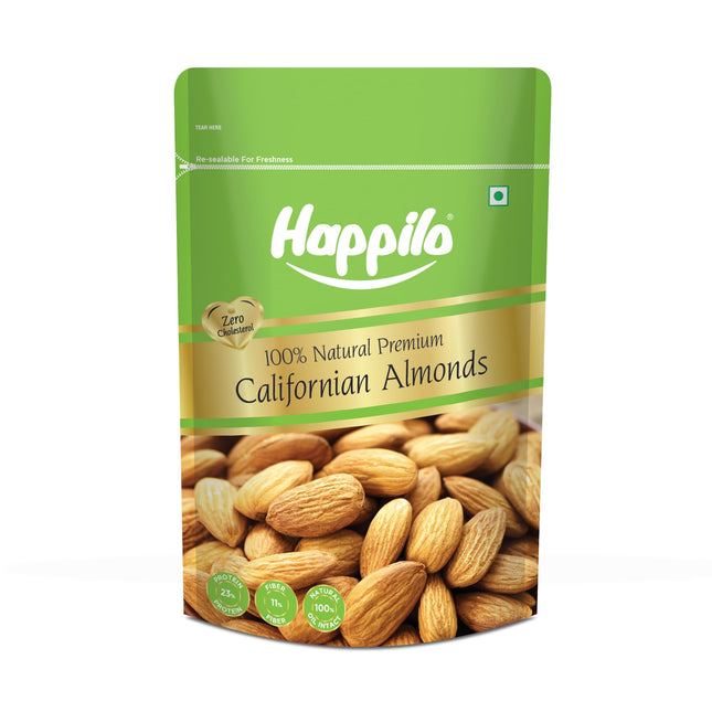 Happilo 100% Natural Premium California Almonds 200 g Dried | Badam Giri | High in Fiber & Boost Immunity | Real Nuts | Gluten Free & Zero Cholesterol