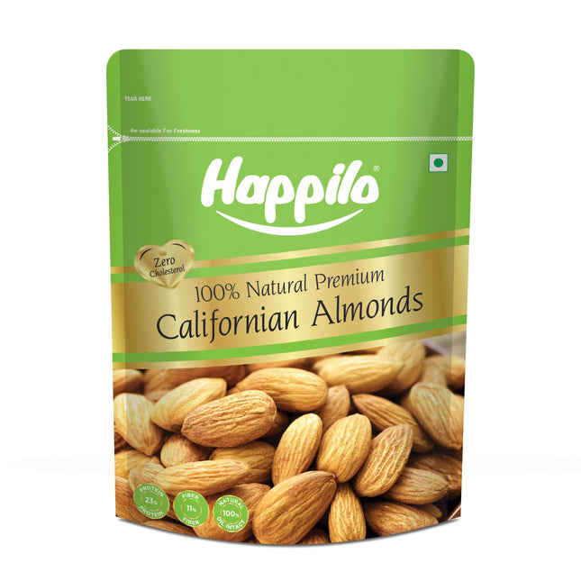 Happilo 100% Natural Premium California Dried Almonds 500g Pack Pouch | Premium Badam Giri | High in Fiber & Boost Immunity | Real Nuts | Gluten Free