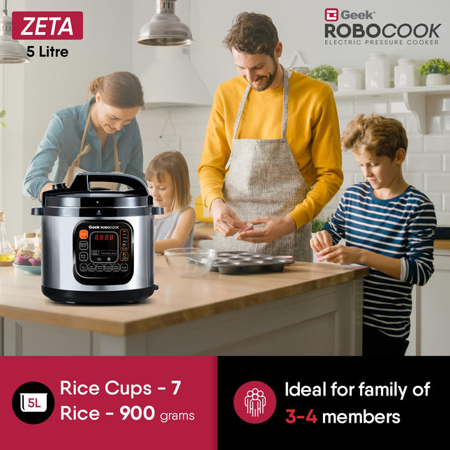 Geek Robocook Zeta 11-in-1 Automatic Electric Pressure Cooker 5 L | 2 Year Warranty | 13 Indian Preset Menu, Instant Electric Cooker Pot, Multipurpose Electric Rice Cooker (Stainless Steel, 5 Litre)