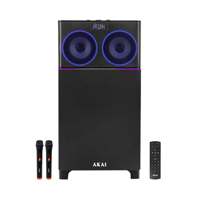 AKAI Bluetooth Party Speaker with Mic High Bass & Sound - Dynamic LED Lights 100W Home Theater Music System - Karaoke Speaker with Mic System - Support, AUX, USB