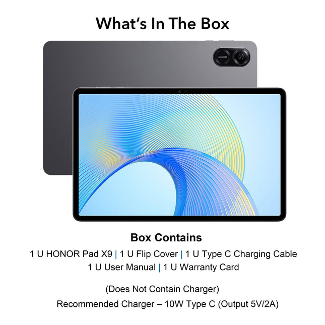 HONOR Pad X9 with Free Flip-Cover 11.5-inch (29.21 cm) 2K Display, Snapdragon 685, 4GB, 128GB Storage, 6 Speakers, Up-to 13 Hours Battery, Android 13, WiFi Tablet, Metal Body, Gray